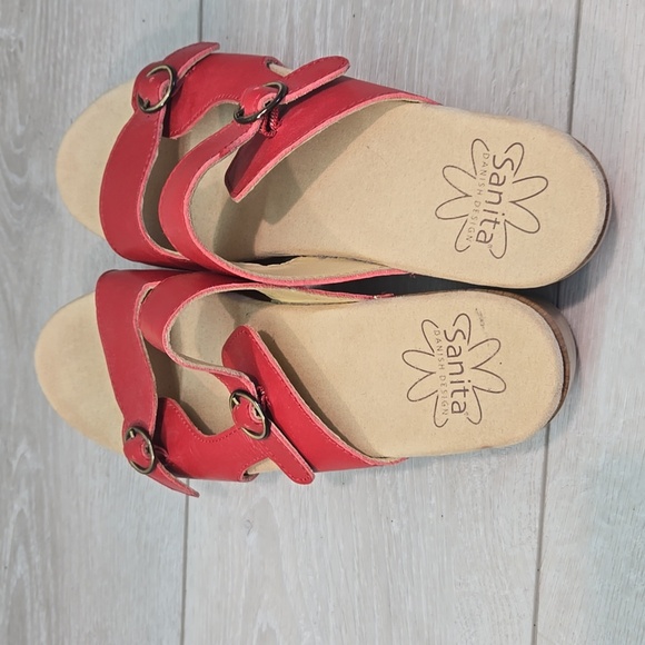 Sanita By Dansko Red Leather Women's Mules Mary Jane Shoes Sz 40/8.5-9 - Picture 5 of 12